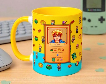 Stardew Valley Sam Pixel Art Mug, 11oz Coffee Cup, Cozy Gaming Decor