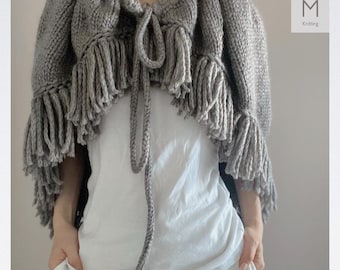Tassel Shawl Cape - English Knitting Pattern