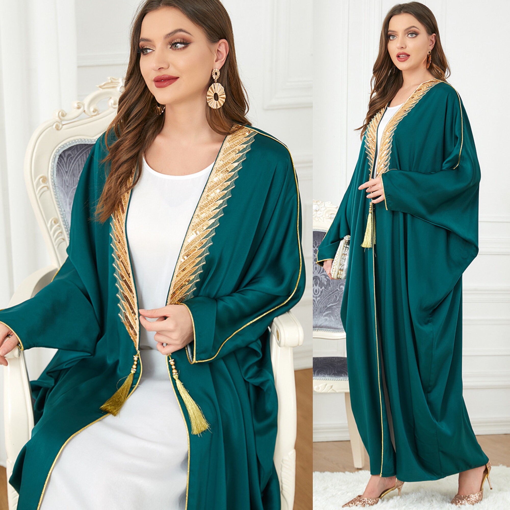 Abaya Green Long Evening Dress for Muslim Women Moroccan - Etsy