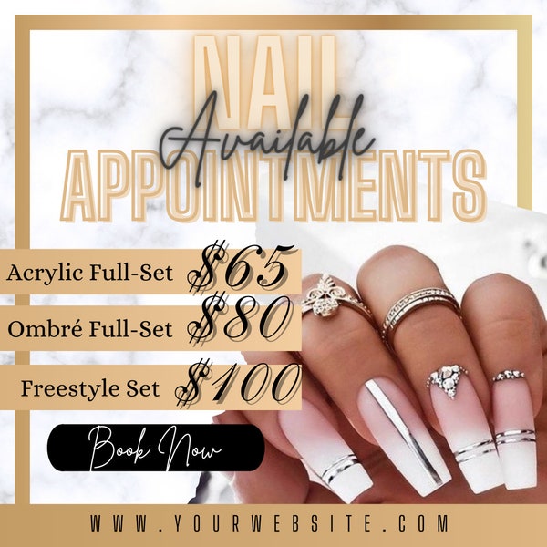 Nail Tech Flyer,Appointments Available, DIY Canva Flyer, Hairstylist Flyer, Social Media Flyer, Instagram Flyer, Editable Template, Marble