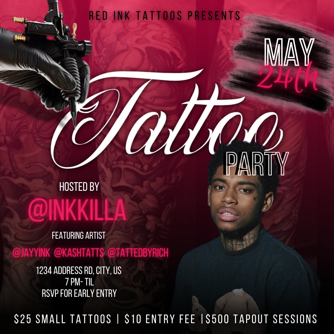Tattoo Party Flyer Template Tattoo Artist DIY Canva Flyer Etsy