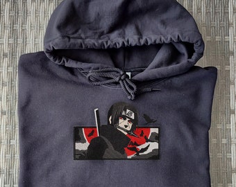 Naruto Shippuden Itachi Uchiha - Sweat à capuche et T-shirt brodés | Conception d’anime | Tailles unisexes S-XXL | blanc et noir