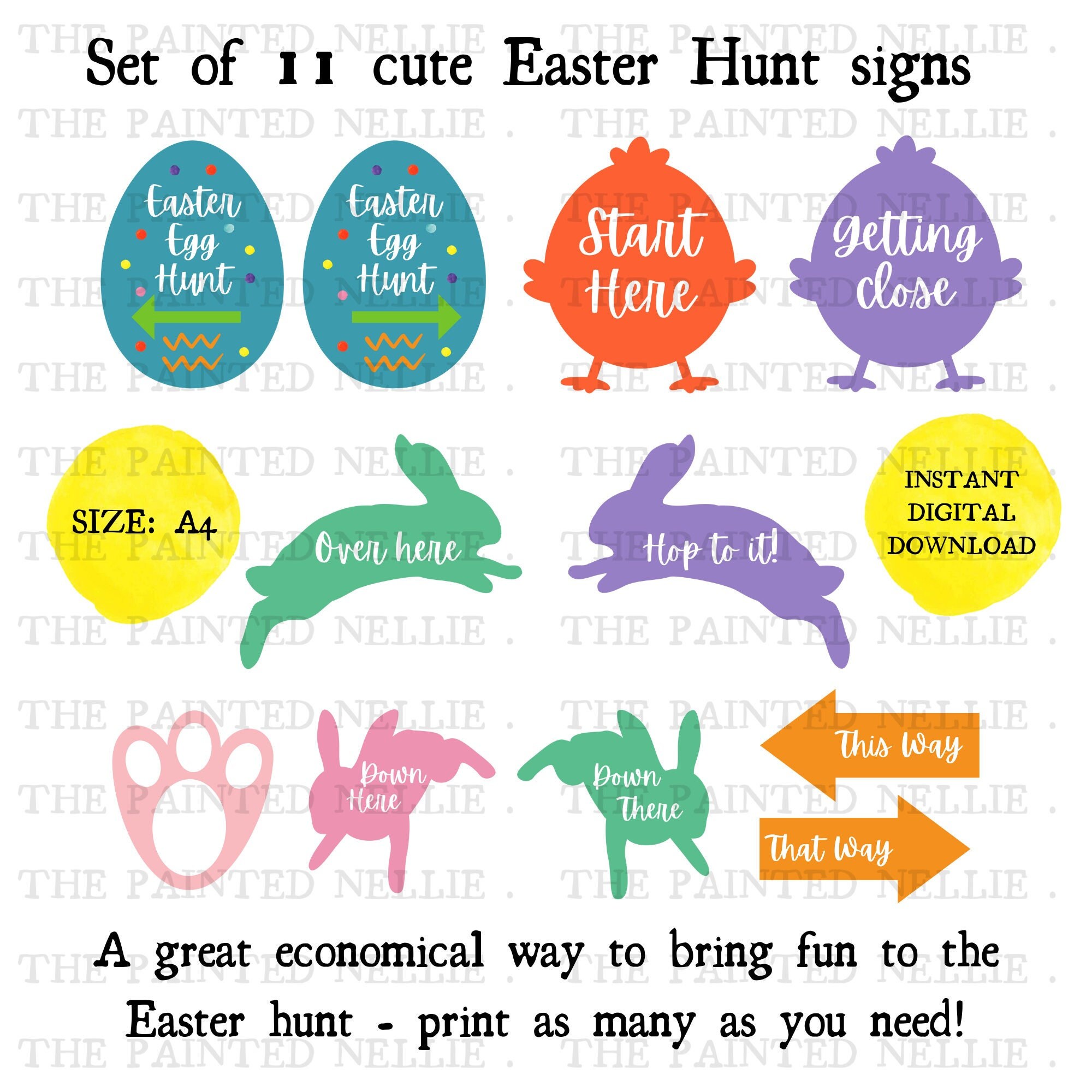 Printable Easter Hunt Signs, Digital Download, Colorful, Cute, Bunnies ...