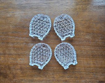 Set of 4 Vintage Pressed Glass Horseshoe Ashtrays - Spoon Rests - Mid century Clear Glass Trinket Dishes - Good Luck Decor