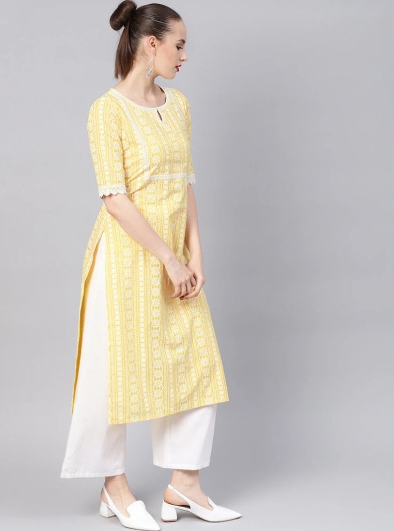 Women's Yellow Floral A-Line Kurta