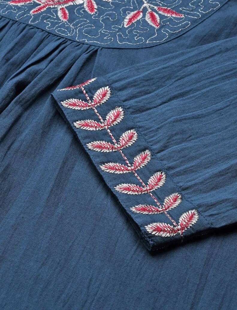 Blue Sequined Lurex Striped Plus Size kurta
