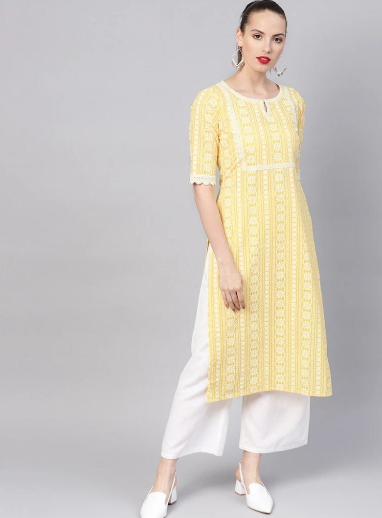 Yellow Abstract Women'S Kurta main image 1