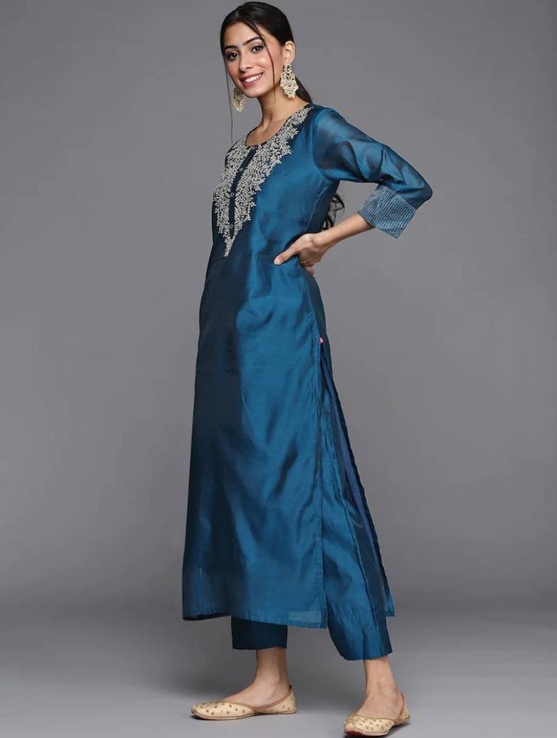 Neutral/teal  kurta set main image 1