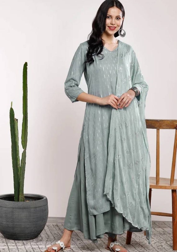 grey ethnic solid clothing set