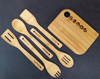 Ensemble de cuisine en bois de bambou personnalisé I ensemble de couverts + planche à découper