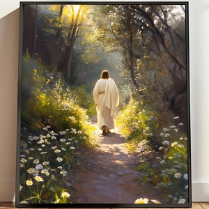 Jesus Christ Watercolor Art, Jesus Christ Walking Print Art, Christian Home Artwork, Modern Christian Painting, Jesus On the Path Walking