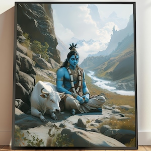 Printable Krishna Art, Kamdhenu Cow Art Gopala Art, Krishna Art, Hinduism Printable, Hindu God Art, Indian God, Krsna Krishna Painting