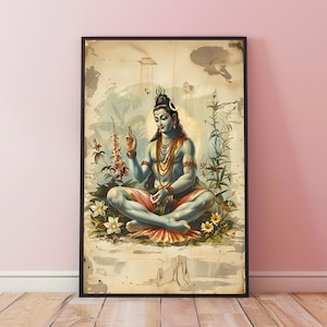 Lord Shiva Floral Art, Lord Shiva Art, Hindu Home Decor, Indian Wall Art, Spirituality Gift, Religious Gift, Meditation Room Decor