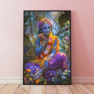 Printable Krishna Art, Krsna Lavender Forest Dream Art,Meditation Art,Yoga Art,Hindu Gift,Hindu Art, Hinduism, Lord Krishna Digital Download