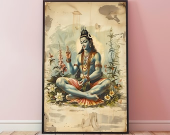 Lord Shiva Floral Art, Lord Shiva Art, Hindu Home Decor, Indian Wall Art, Spirituality Gift, Religious Gift, Meditation Room Decor