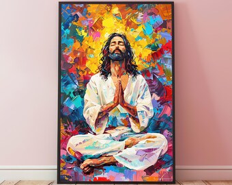 Jesus meditiert Kunstdruck, psychedelische spirituelle Wanddekoration