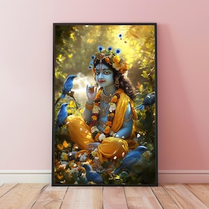 Child Lord Krishna Print, Krishna Painting, Krishna Print, Hindu God Art, Hindu Wall Art, Indian Painting