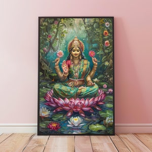 Goddess Lakshmi Art Print, Lakshmi Art, Indian Painting, Meditation Gift, Hindu Art, Yoga Gift, Spiritual Gift, Religious Gift