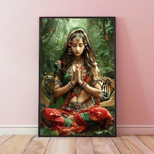 Hindu Goddess Durga Print Art Gift, Meditation Decor,Spiritual Gift,Hindu Goddess Art,Religious Wall Art,Hinduism,Goddess Durga Tiger Poster