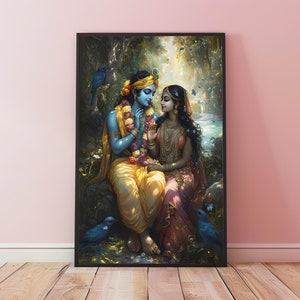Radha Krishna in Vrindavan Art, Radha Krishna Leela Art, Radha Krishna Painting, Indian Painting, Hindu God Art Print,Goddess Radha Wall Art