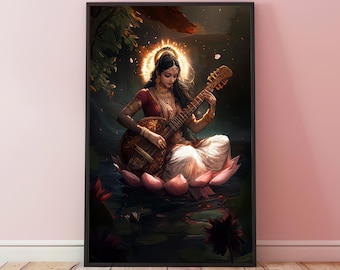 サラスヴァティインドのヴィンテージ版画の現代版復刻版。 - Etsy 日本