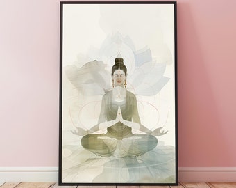 Goddess Lakshmi Minimalist Art, Hindu Minimalist Art, Hindu Goddess Minimalist Line Art, Pastel Watercolor Art, Hindu Wall Art