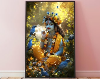 Child Lord Krishna Print, Krishna Painting, Krishna Print, Hindu God Art, Hindu Wall Art, Indian Painting