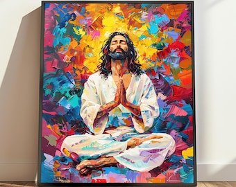 Jesus Meditate Digital, Jesus Digital Illustration, Jesus Art, Jesus Meditating, Christian Art, Yoga Painting, Meditation Art,Religious Gift