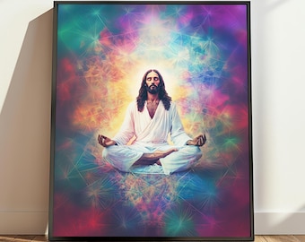 Meditierender Jesus Kunstdruck: Psychedelisches christliches Geschenk (Digitaler Download)