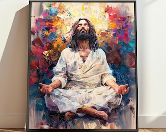 Printable Jesus Meditating, Jesus Meditate Art, Jesus Art, Meditation Room Decor, Christian Art, Yoga Painting,Meditation Art,Religious Gift