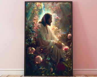 Jezus meditatie kunstprint, christelijk muurdecor