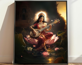 Saraswati, de hindoegodin en symbool van het goddelijke vrouwelijke (digitale download).