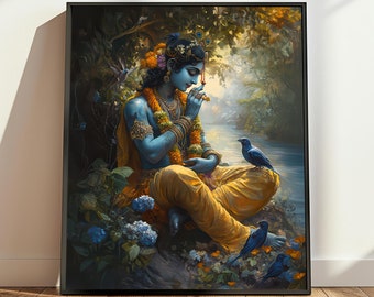 Printable Young Krishna Poster, Lord Krishna Art, Hindu Art, Spiritual Gift, Indian Art, Hindu God Art, Lord Krishna Digital Download