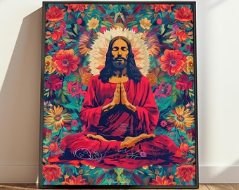 Printable Jesus Meditating Poster, Psychedelic Jesus Art, Christ Consciousness Art, Spiritual Decor, Jesus Prayer Art,Jesus Digital Download