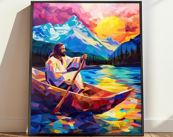 Jesus Boatmen Art Print, Christian Wall Art (Digital Download)