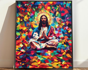 Psychedelic Jesus Christ Art Print: Trippy Meditating Jesus (Digital Download)