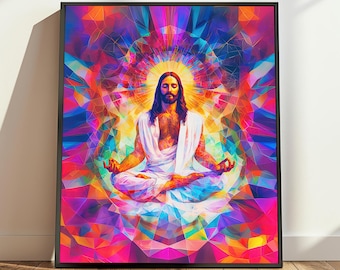 Psychedelisches Jesus in Meditation druckbares Poster, Trippy Jesus, Jesus meditieren, Jesus Altar Wandkunst, Yoga Jesus Kunst, Jesus digitaler Download