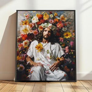 Jesus Flower Meditation Art, Jesus Spiritual Art, Christian Home Decor, Spiritual Gift, Christian Printables, Jesus Digital Download