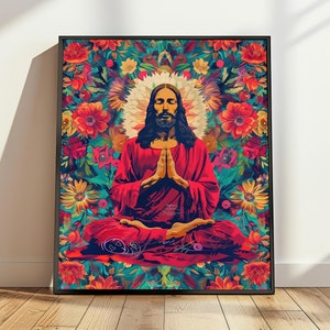 Printable Jesus Meditating Poster, Psychedelic Jesus Art, Christ Consciousness Art, Spiritual Decor, Jesus Prayer Art,Jesus Digital Download