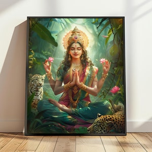 Printable Goddess Durga Psychedelic Art, Indian Home Decor, Hindu Gift, Maa Durga Altar Photo Divine Bhakti, Spiritual Gift, Hindu Goddess