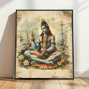 ラーマ神とシータ神の版画：ヒンドゥー教の神々の芸術、インド絵画