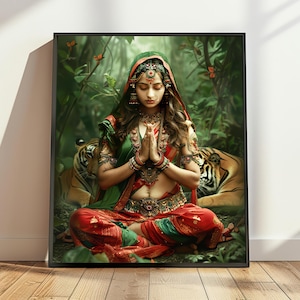 Printable Hindu Goddess Durga Art, Indian Home Decor, Hindu Wall Art, Durga Prayer Art, Divine Hindu Goddess, Yoga and Meditation Wall Art