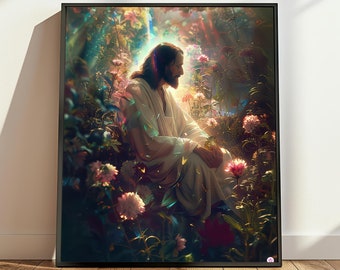 Jesus Meditation Art Print, Jesus Floral Art, Christian Art, Christian Home Decor,Jesus Wall Art,Jesus Digital Download,Christian Printables