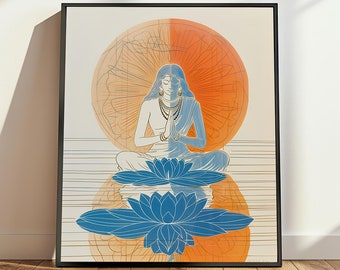 Goddess Lakshmi Serene Blue Art, Goddess Laxmi Art, Hindu Goddess Meditative Art, Hindu Deity Art, Hindusim Gift, Meditation Room Decor