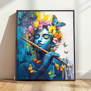 Printable Krishna Art, Hindu Deity Art, Indian God Art, Religious Gift, Sacred Altar Art, Lord Krishna Paintings, Hindu God Digital Download