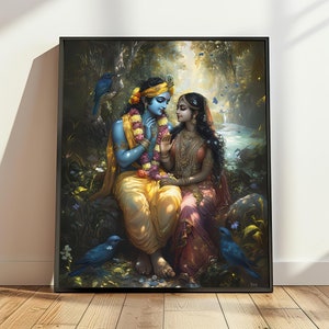 Printable Radha Krishna in Vrindavan Art, Hindu God Art, Radha Krishna Love, Radha Krishna Painting, Krishna Art, Hindu Goddess, Indian Art