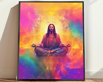 Jesus Christus meditierend Kunstdruck: Psychedelisches Yoga Poster (Digitaler Download)