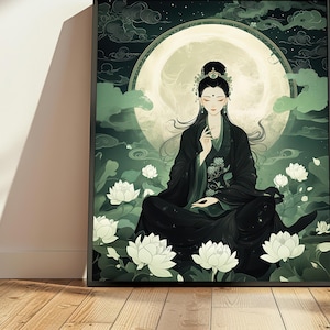 Green Tara Printable Poster, Green Tara Art, Art Nouveau Style,Buddhist Goddess of Compassion,Tibetan Meditation Decor,Divine Feminine Art