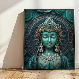 Green Tara Printable Art, Green Tara Goddess Wall Art, Meditation Room Decor, Tibetan Deity, Buddhist Poster, Divine Feminine Art, Altar Art