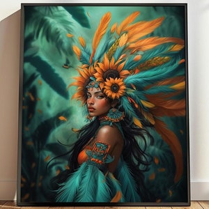Goddess Xochiquetzal Digital Print, Mexican Art, Aztech Art, Aztec Floral Art, Aztec Goddess Digital Print, Aztec Mythology